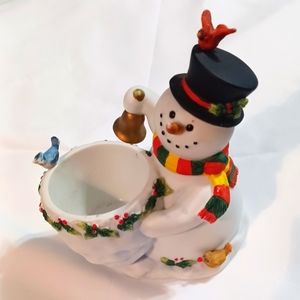 🌺 Party Lite Christmas Ceramic Snowman Candle Tealight Holder